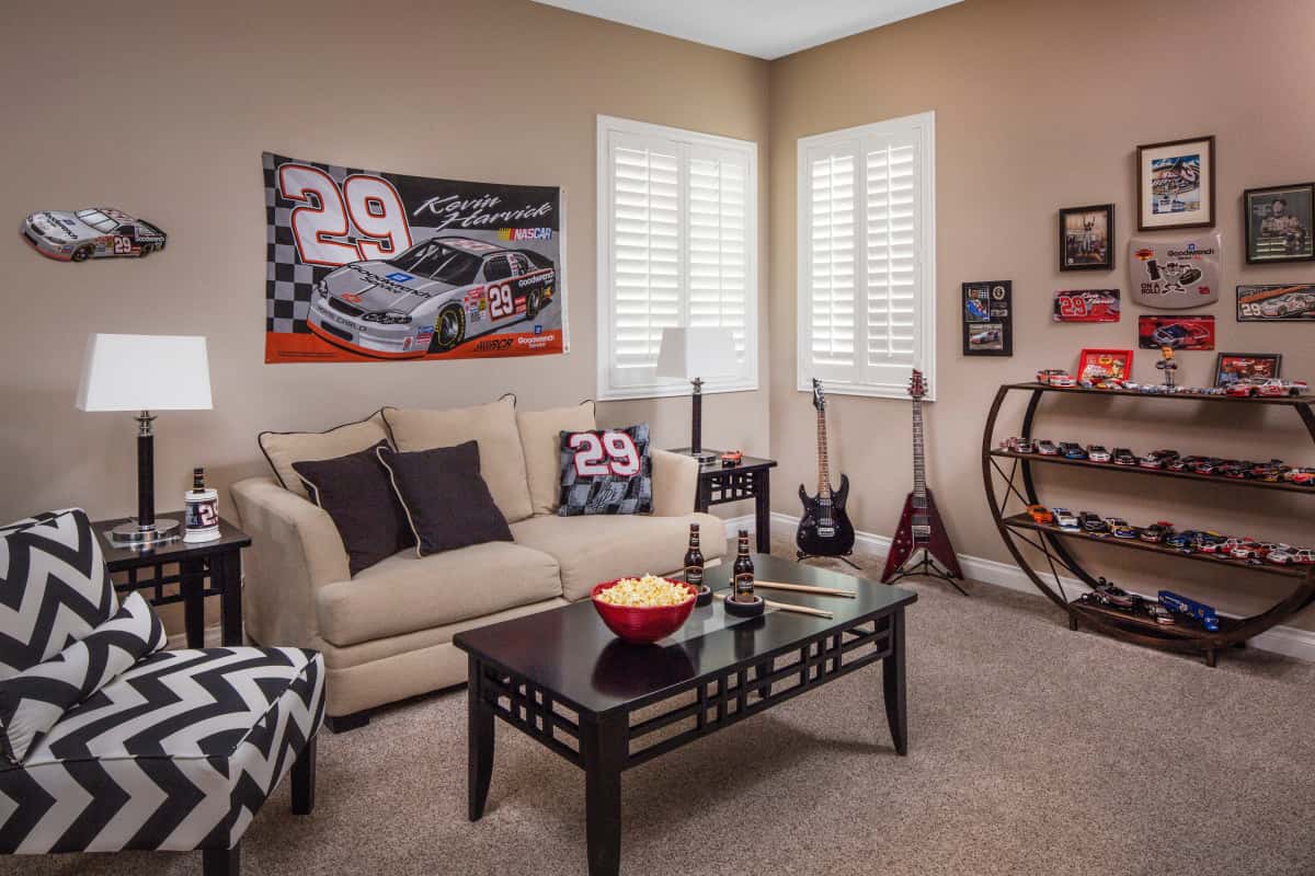 Dover man cave with shutters